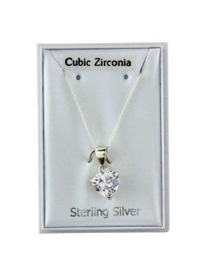 Sterling Silver Cubic Zirconia Heart Shape Pendant Necklace (8mm)