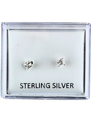 Sterling Silver CZ Square Studs (3mm) - Clear 