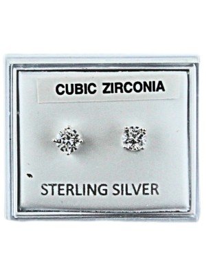 Sterling Silver Round CZ Claw Design Studs 
