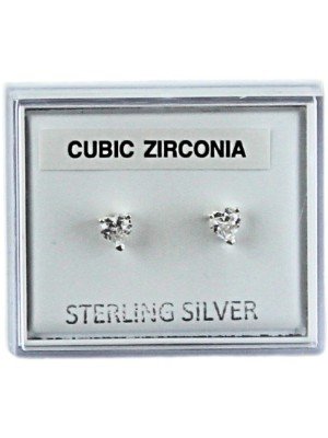 Sterling Silver Heart Shaped CZ Claw Design Studs - 5mm 