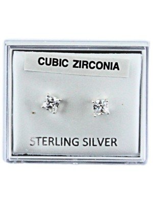 Sterling Silver Square Claw Design CZ Studs - 4mm