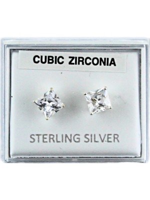 Sterling Silver Round CZ Studs - 8mm 
