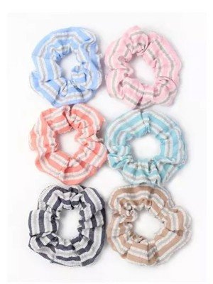 Striped Woven Fabric Scrunchies 10cm - Assorted Colours 