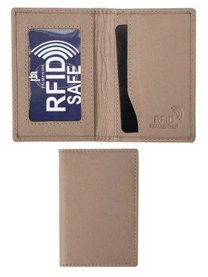 Leather Bus Pass Credit Card Holder RFID Blocking - Taupe 