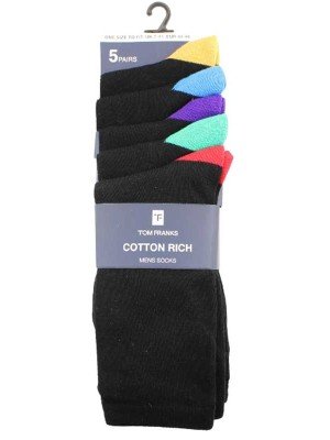 Men's Plain Socks Coloured Toes & Heel Assorted (Size 7-11 )