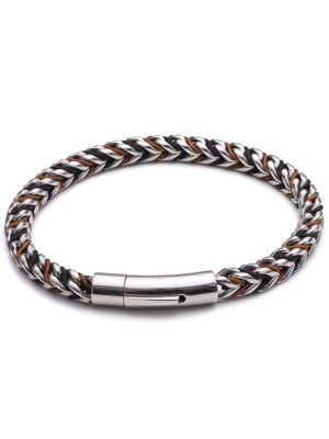 Tribal Steel Brown & Black Plaited Bracelet 
