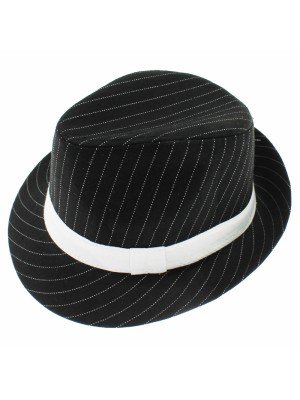 Gangster Hat With White Band - Black