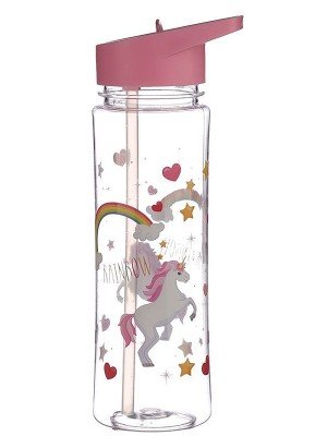 Reusable Plastic Water Bottle With Flip Straw - Enchanted Rainbows Unicorn(550ml)