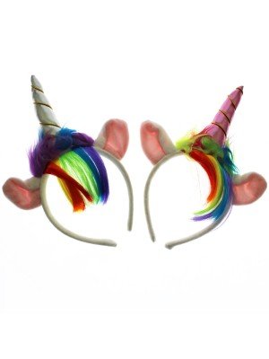 Unicorn Horn & Ears Headband With Neon Fur - Assorted Colours & Designs