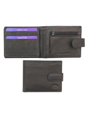 Men's Florentino Leather Wallet With Closure Button - Black