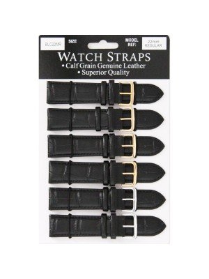 Calf Grain Black Croc Leather Watch Straps - Asst. Buckles - 22mm