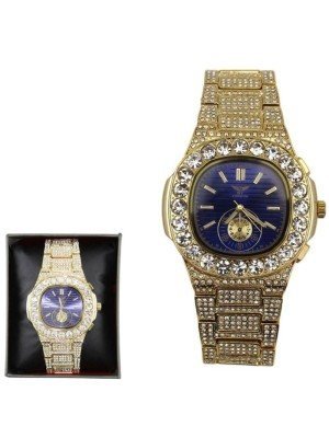 wholesale  Men's NY London Diamante Metal Bracelet Watch - Gold/Blue