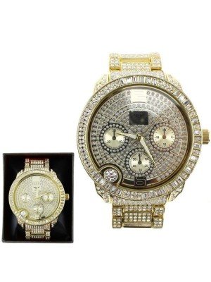Wholesale Men's NY London Silver Crystals Watch - Gold