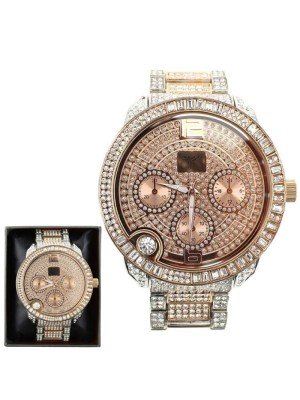 Wholesale Men's NY London Silver Crystals Watch - Rose Gold
