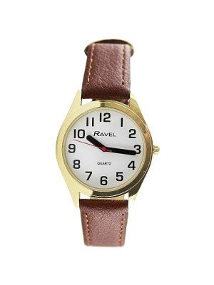 Men's Ravel Round Leather Strap Watch - Brown/Gold