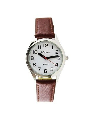 Men's Ravel Round Leather Strap Watch - Brown/Silver