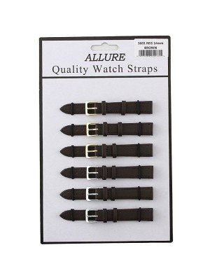 Wholesale Allure Dark Brown Leather Watch Straps - Asst. Buckles - 14mm