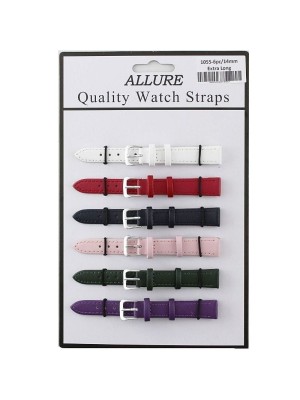 Wholesale Allure Extra Long Plain Leather Watch Straps - Asst. Colours - 14mm