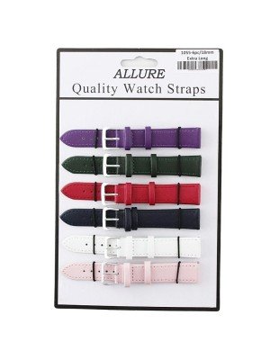 Wholesale Allure Extra Long Plain Leather Watch Straps - Asst. Colours - 18mm