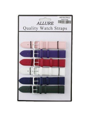 Wholesale Allure Extra Long Plain Leather Watch Straps - Asst. Colours - 20mm