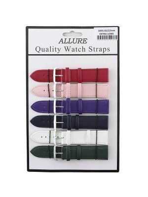 Wholesale Allure Extra Long Plain Leather Watch Straps - Asst. Colours - 22mm
