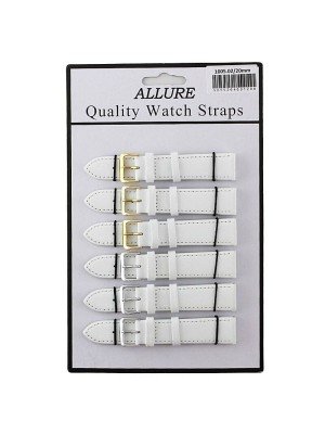 Wholesale Allure Plain Leather Watch Straps - White - 20mm Wholesale
