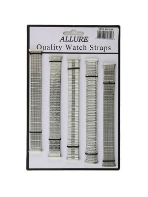 Allure Silver Metal Expander Watch Straps - Asst. Designs - 18mm