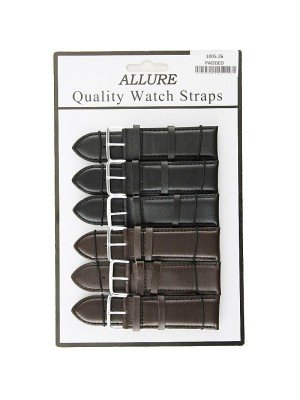 Allure Basic Padded Leather Watch Straps - Asst. Colours - 26mm