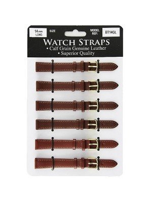Calf Grain Brown Long Watch Straps - Asst. Buckles - 14mm