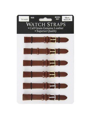 Calf Grain Brown Leather Regular Watch Straps - Asst. Buckles - 14mm