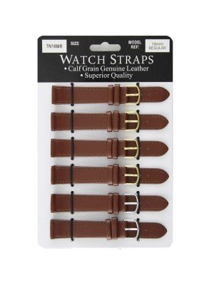 Calf Grain Brown Leather Regular Watch Straps - Asst. Buckles - 18mm