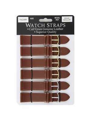 Calf Grain Brown Leather Regular Watch Straps - Asst. Buckles - 22mm