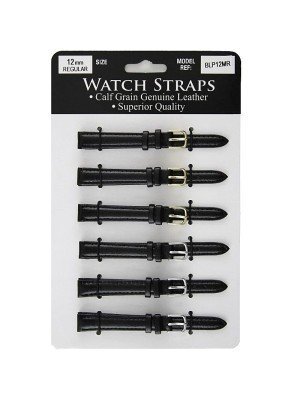 Calf Grain Black Padded Leather Watch Straps - Asst. Buckles - 12mm