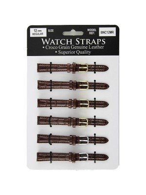 Calf Grain Brown Croc Leather Watch Straps - Asst. Buckles - 12mm