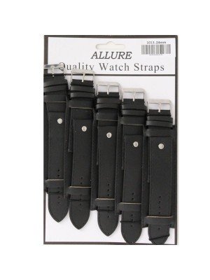 Allure Military Style Leather Square Watch Straps - Black 24mm