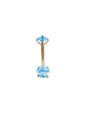 Rose Gold Double Clawset Belly Bar - Aqua