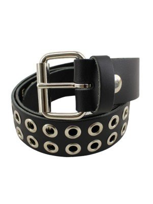 Leather 2 Row Eyelet Belts - Black 