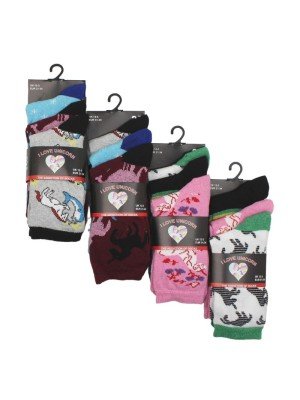 Wholesale Children's 'I Love Unicorn' Design Socks - (3 Pair Pack) - Asst.