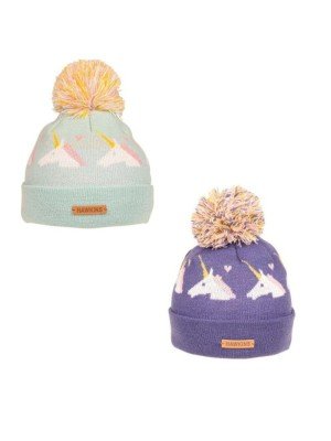 Girls Knitted Bobble Hat With Unicorn Pattern
