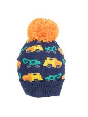 Boys Digger/Tractor Print Knitted Bobble Hat