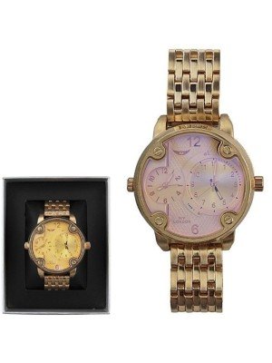 Wholesale Men's NY London Large Watch With Silver Bracelet - Rose Gold