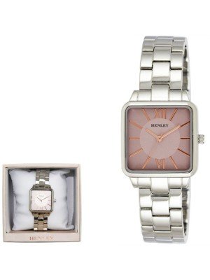 Wholesale Henley Ladies Classic Square Bracelet Watch - Silver/Pink