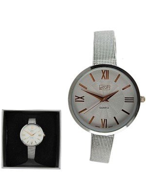 Ladies Eton Round Mesh Bracelet Watch - Silver