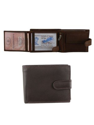 Men's Leather RFID Wallet With Closure Button - Brown 