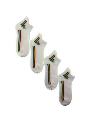 Wholesale Rasta Stripes and Leaf Print Trainer Socks - White