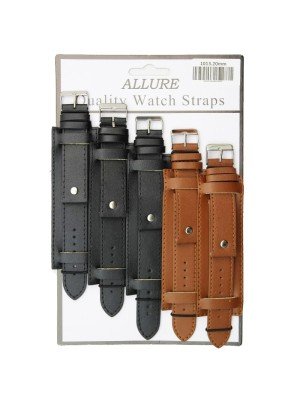 Allure Military Style Leather Watch Straps - Asst. Colours - 20mm