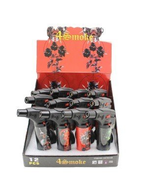 Wholesale 4Smoke Jet Flames Skull Design Refillable Lighters - Assorted 