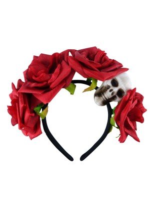 Wholesale Black Headband with Skull & Flowers
