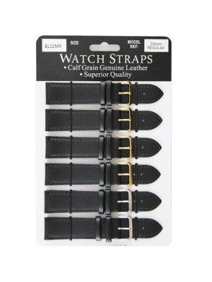 Calf Grain Leather Black Regular Watch Straps - 22mm BL22MR
