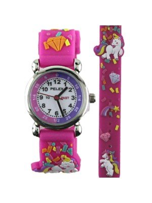 Wholesale Pelex Girls Cartoon Silicone Strap Watch - Pink Unicorn 
